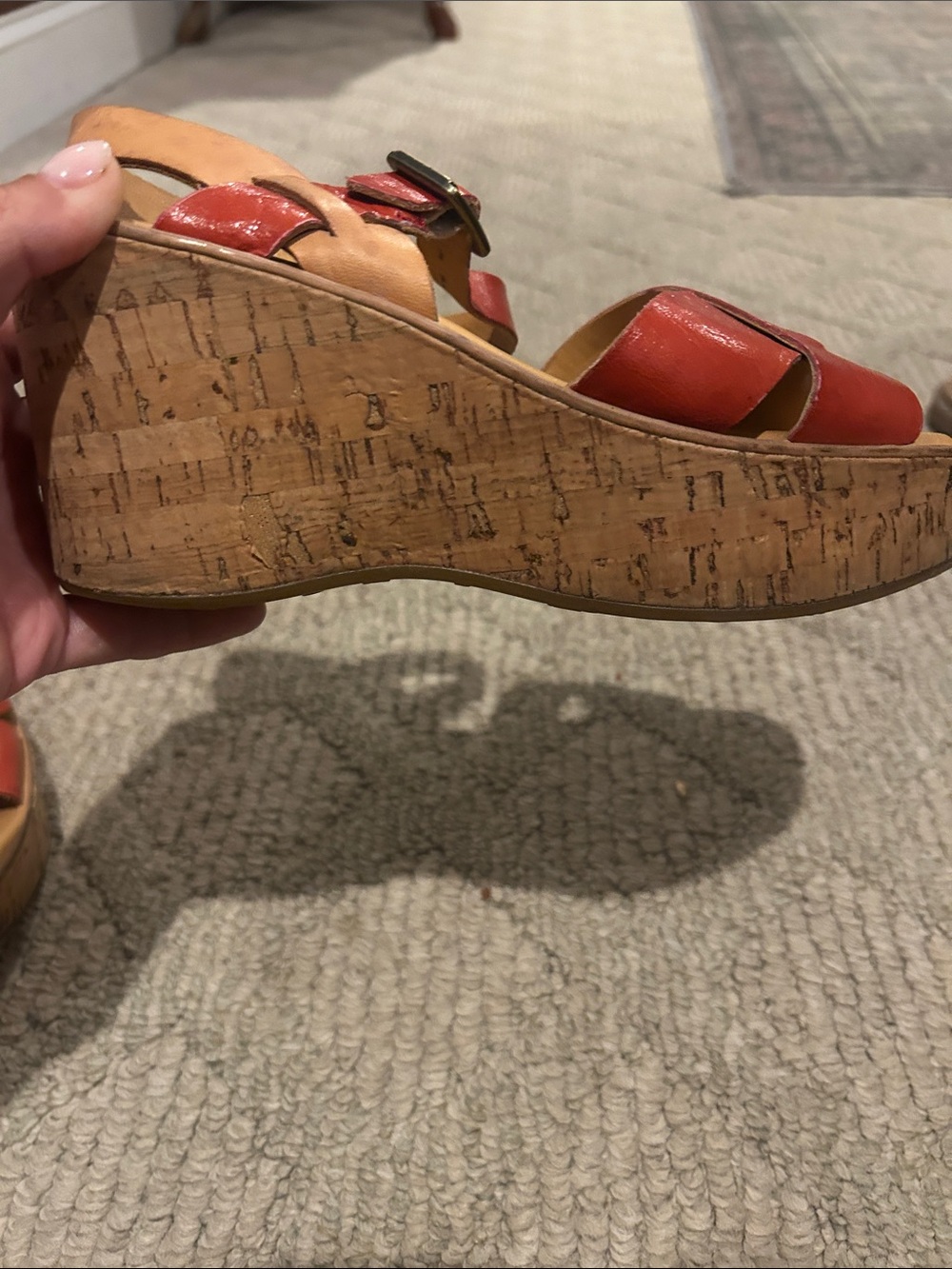 Kork-Ease Women's Red Leather Cork Wedge Sandals - Picture 4 of 13